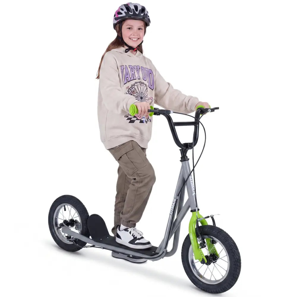Height Adjustable Kid Kick Scooter with 12 Inch Air Filled Wheel-Grey - Gray - Scooters