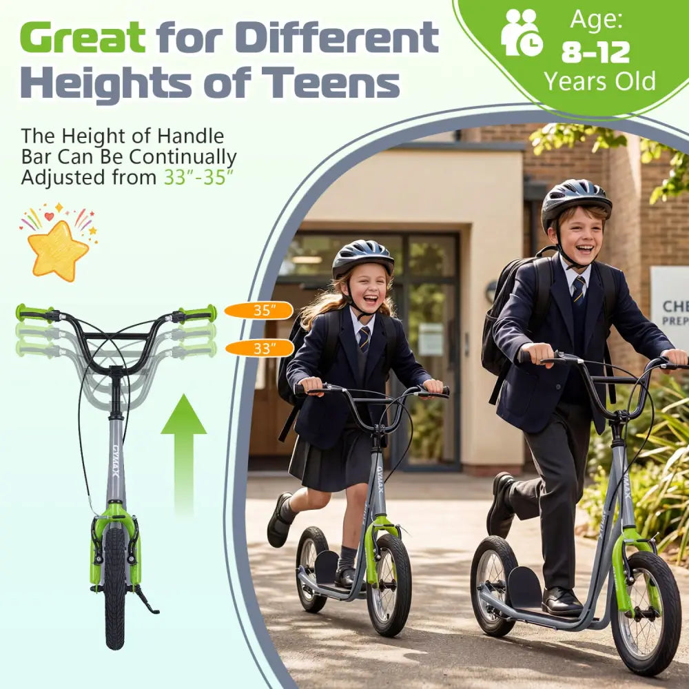 Height Adjustable Kid Kick Scooter with 12 Inch Air Filled Wheel-Grey - Gray - Scooters