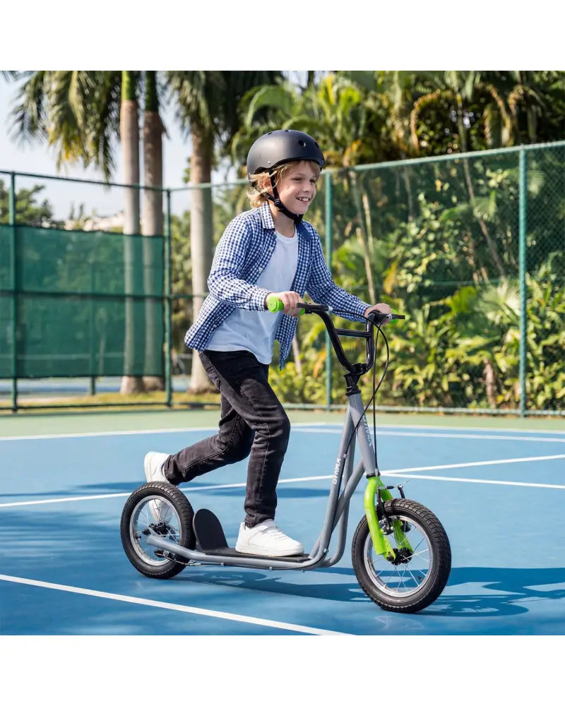 Height Adjustable Kid Kick Scooter with 12 Inch Air Filled Wheel-Grey - Gray - Scooters