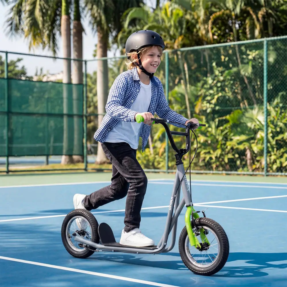 Height Adjustable Kid Kick Scooter with 12 Inch Air Filled Wheel-Grey - Gray - Scooters