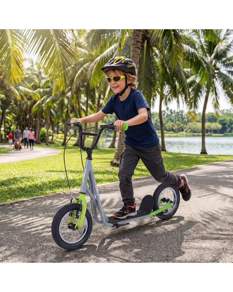 Height Adjustable Kid Kick Scooter with 12 Inch Air Filled Wheel-Grey - Gray - Scooters