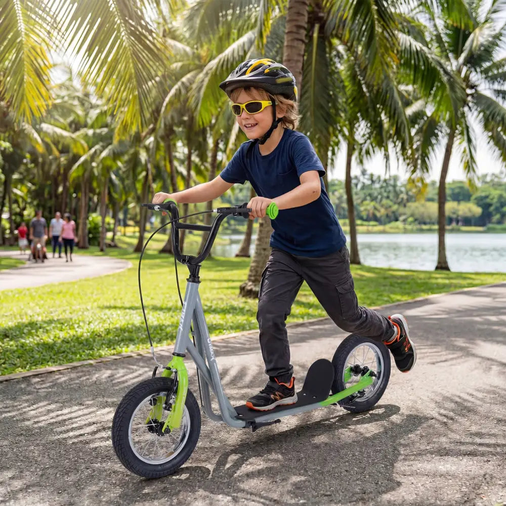 Height Adjustable Kid Kick Scooter with 12 Inch Air Filled Wheel-Grey - Gray - Scooters