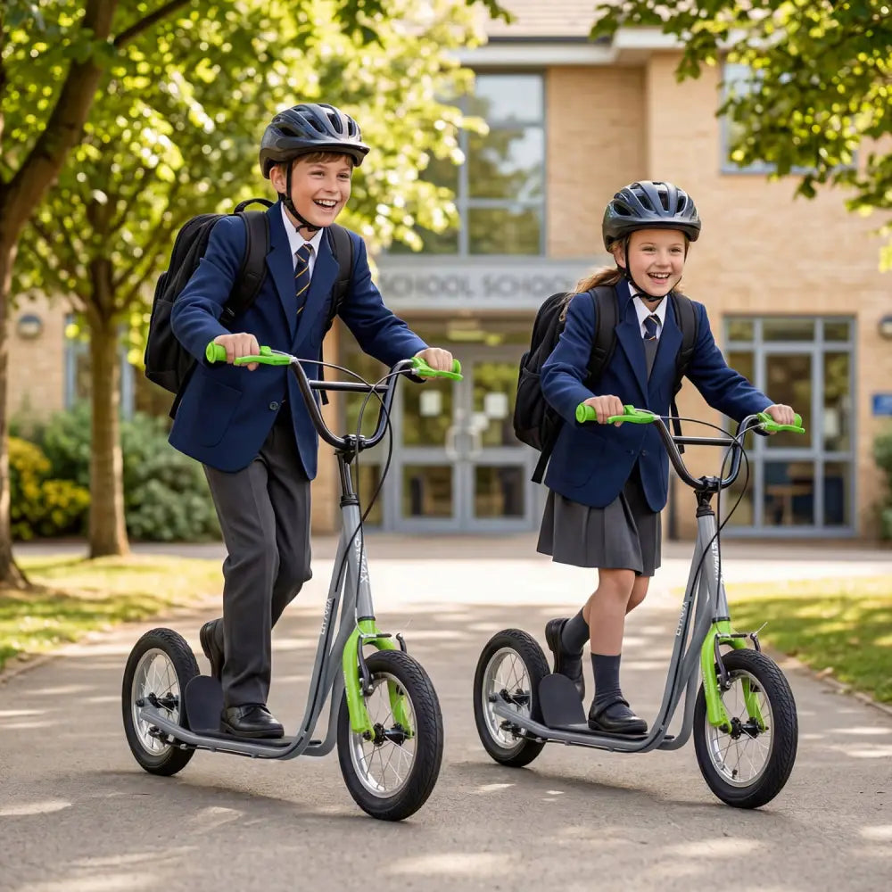 Height Adjustable Kid Kick Scooter with 12 Inch Air Filled Wheel-Grey - Gray - Scooters