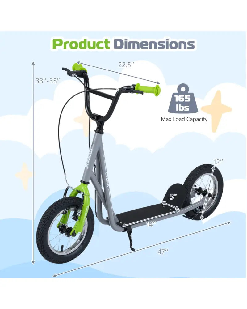 Height Adjustable Kid Kick Scooter with 12 Inch Air Filled Wheel-Grey - Gray - Scooters