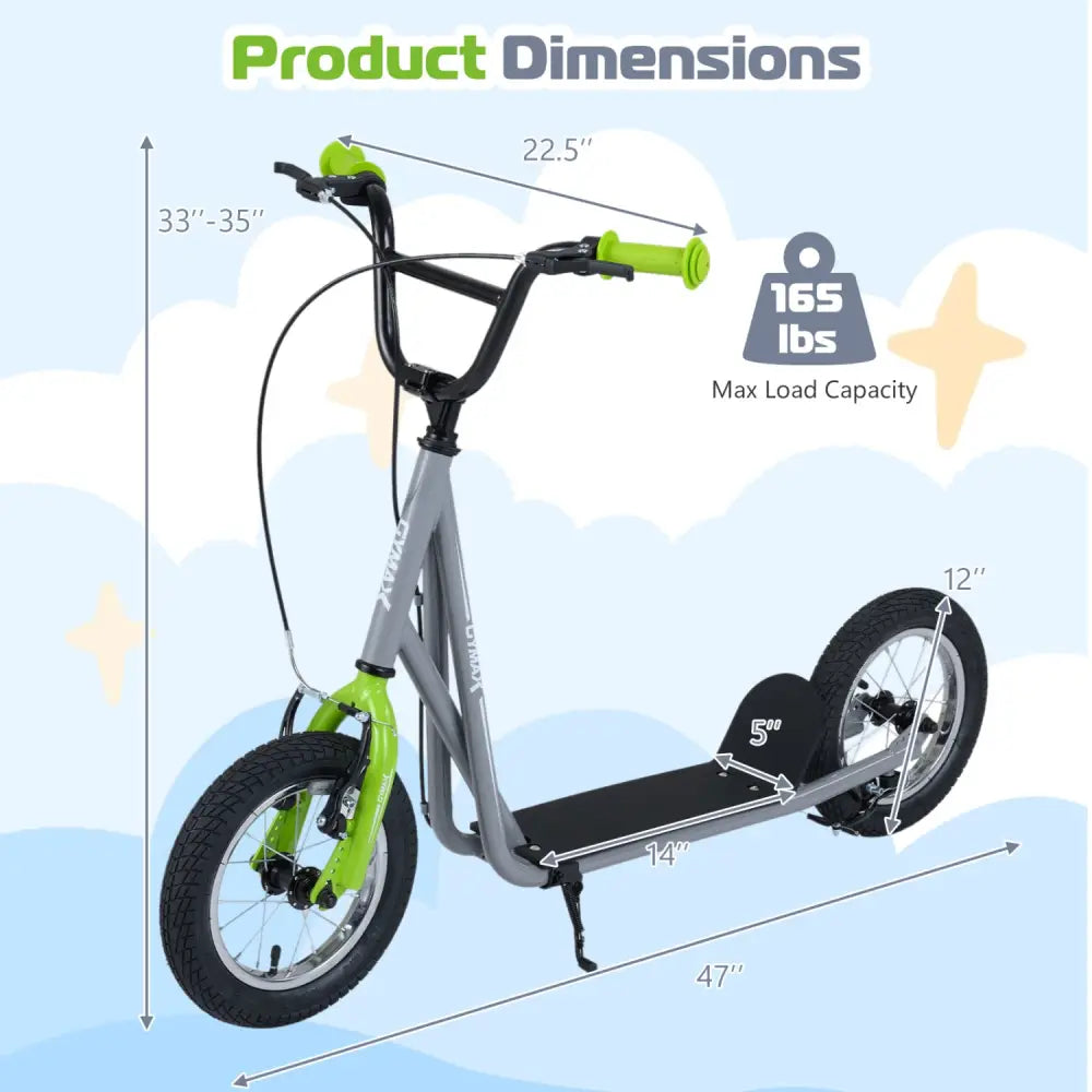 Height Adjustable Kid Kick Scooter with 12 Inch Air Filled Wheel-Grey - Gray - Scooters