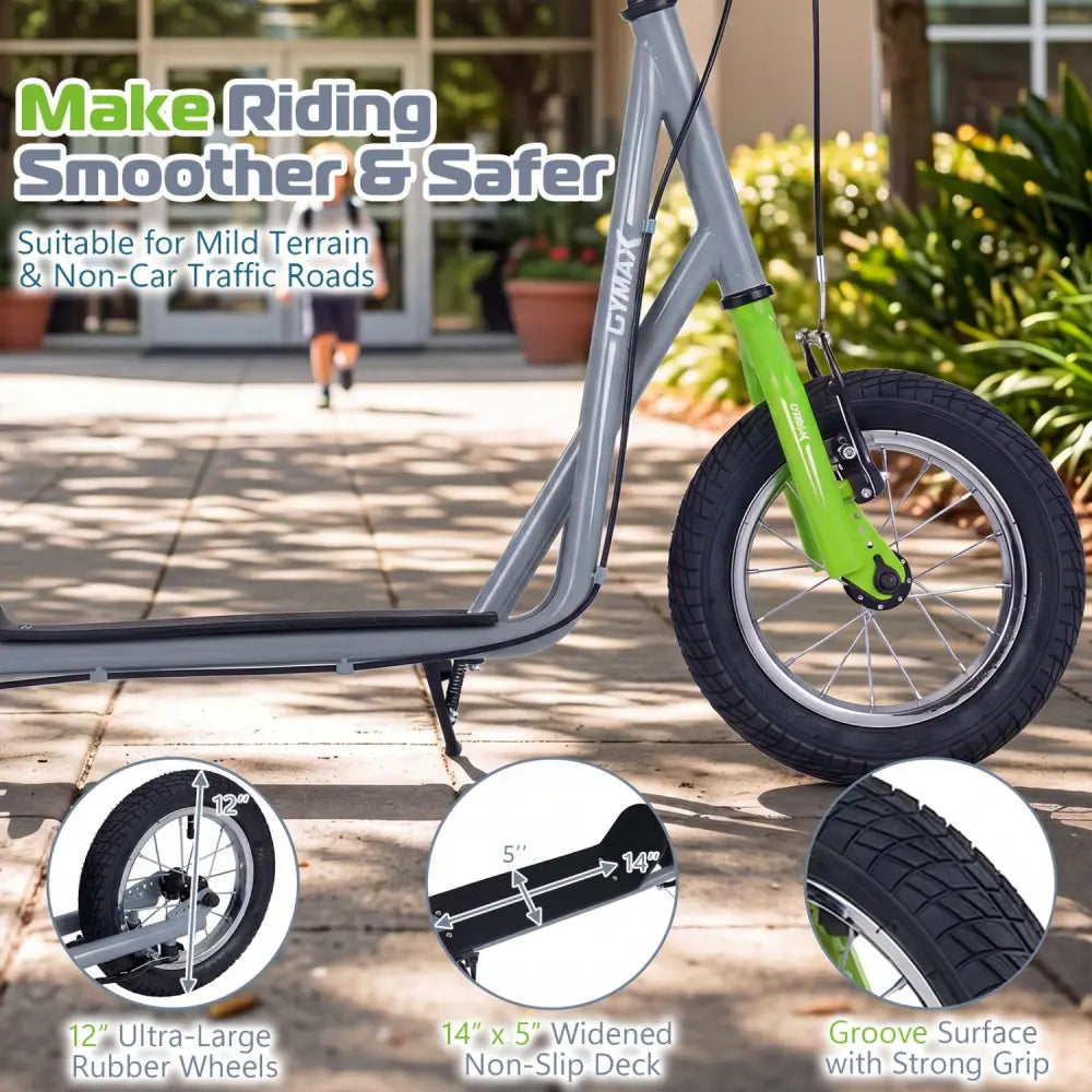 Height Adjustable Kid Kick Scooter with 12 Inch Air Filled Wheel-Grey - Gray - Scooters