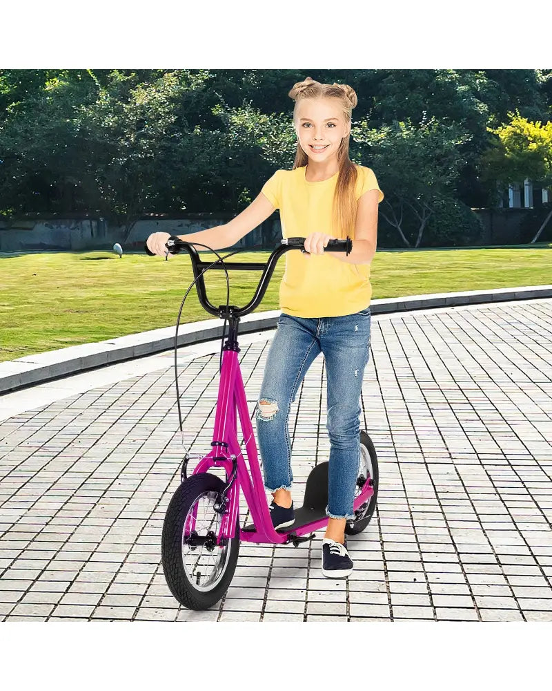 Height Adjustable Kid Kick Scooter with 12 Inch Air Filled Wheel-Pink - Pink - Scooters