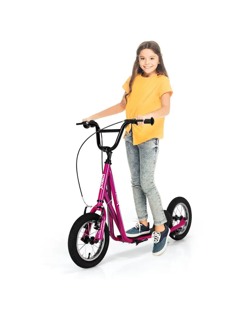 Height Adjustable Kid Kick Scooter with 12 Inch Air Filled Wheel-Pink - Pink - Scooters