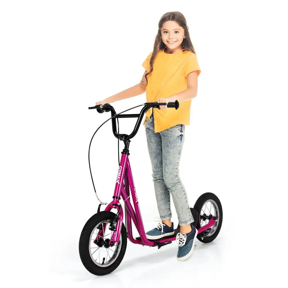 Height Adjustable Kid Kick Scooter with 12 Inch Air Filled Wheel-Pink - Pink - Scooters