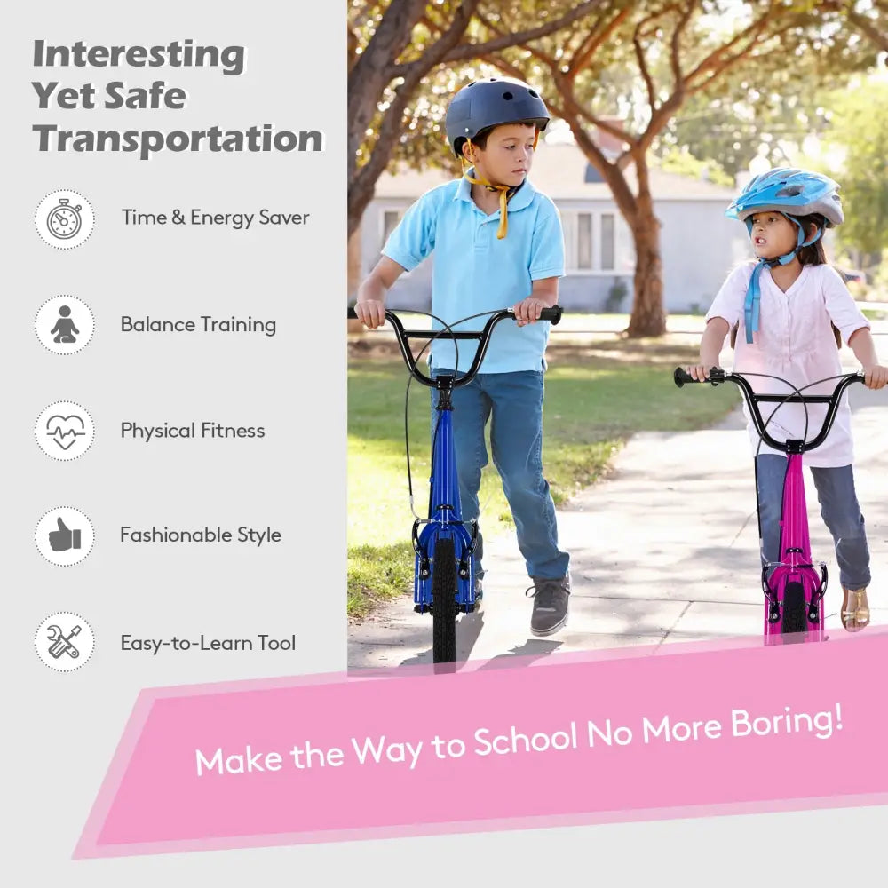 Height Adjustable Kid Kick Scooter with 12 Inch Air Filled Wheel-Pink - Pink - Scooters