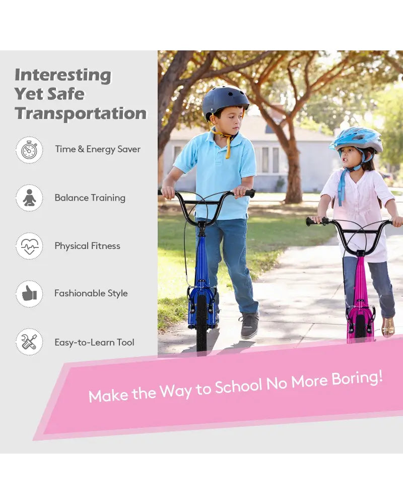 Height Adjustable Kid Kick Scooter with 12 Inch Air Filled Wheel-Pink - Pink - Scooters