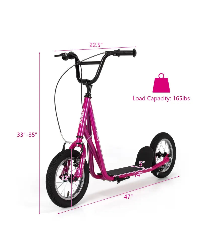Height Adjustable Kid Kick Scooter with 12 Inch Air Filled Wheel-Pink - Pink - Scooters