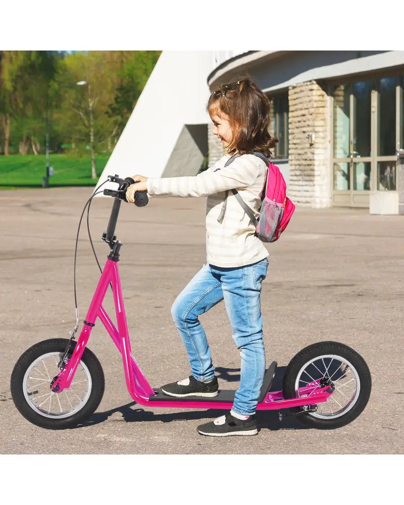 Height Adjustable Kid Kick Scooter with 12 Inch Air Filled Wheel-Pink - Pink - Scooters