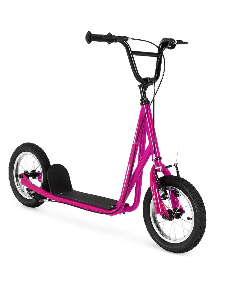 Height Adjustable Kid Kick Scooter with 12 Inch Air Filled Wheel-Pink - Pink - Scooters