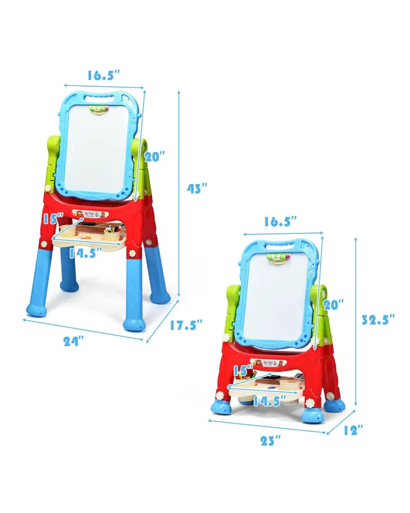 Height Adjustable Kids Art Easel Magnetic Double Sided Board-Blue - Blue - Art Easels