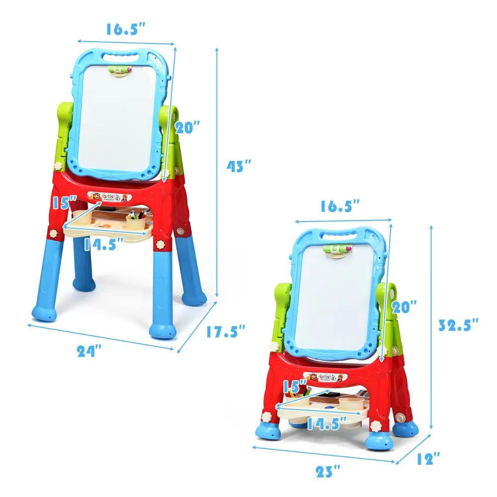 Height Adjustable Kids Art Easel Magnetic Double Sided Board-Blue - Blue - Art Easels
