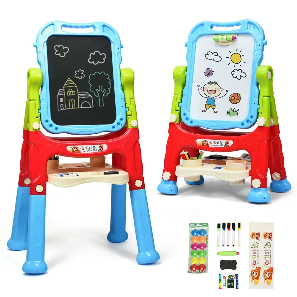 Height Adjustable Kids Art Easel Magnetic Double Sided Board-Blue - Blue - Art Easels