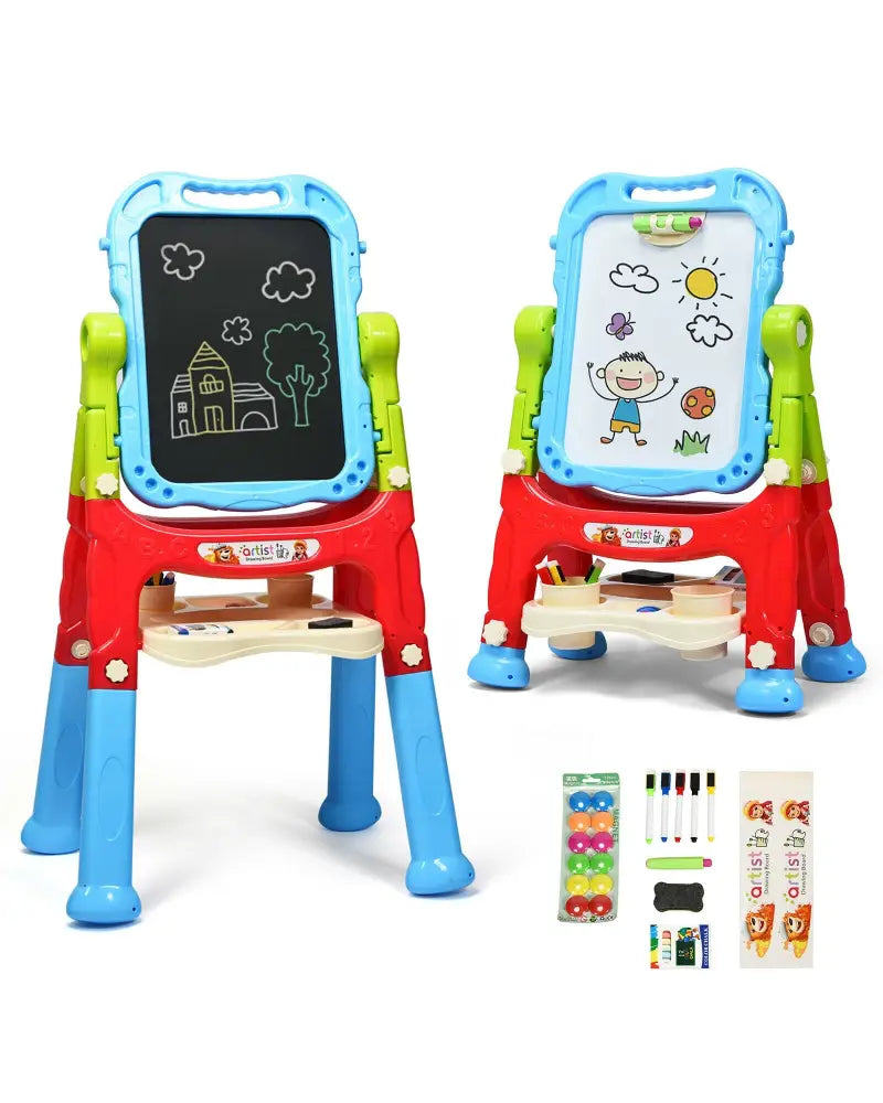 Height Adjustable Kids Art Easel Magnetic Double Sided Board-Blue - Blue - Art Easels