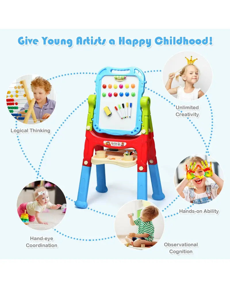 Height Adjustable Kids Art Easel Magnetic Double Sided Board-Blue - Blue - Art Easels