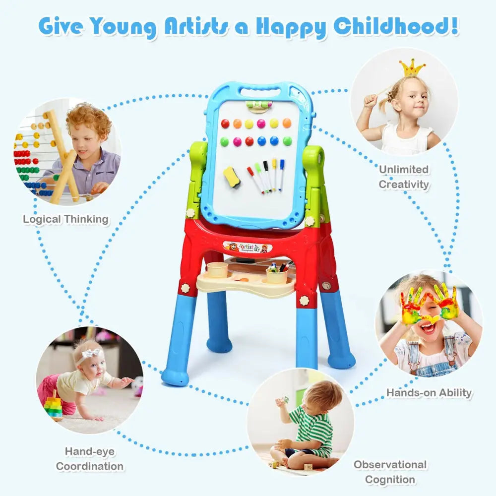 Height Adjustable Kids Art Easel Magnetic Double Sided Board-Blue - Blue - Art Easels
