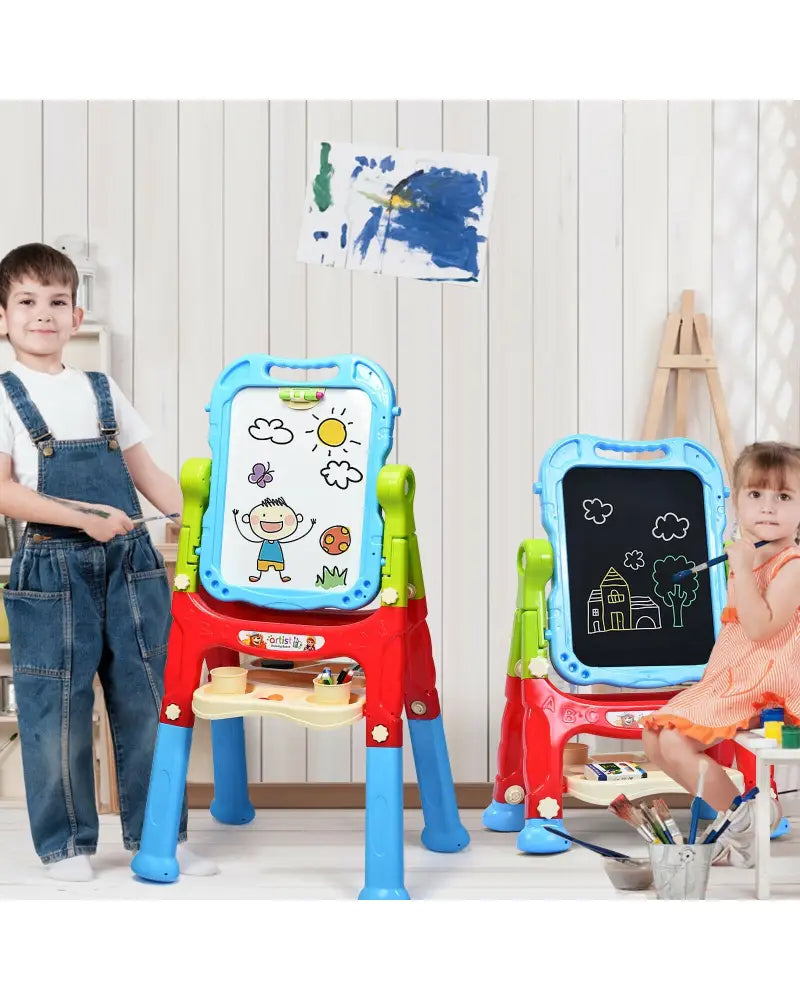Height Adjustable Kids Art Easel Magnetic Double Sided Board-Blue - Blue - Art Easels