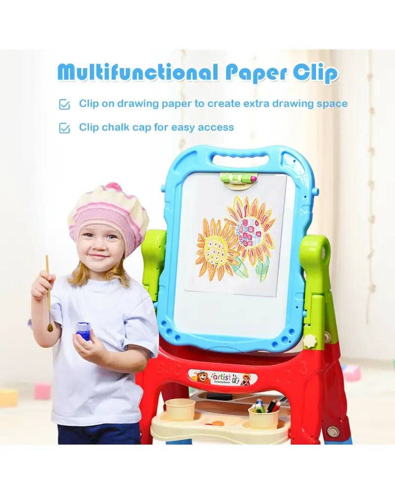 Height Adjustable Kids Art Easel Magnetic Double Sided Board-Blue - Blue - Art Easels