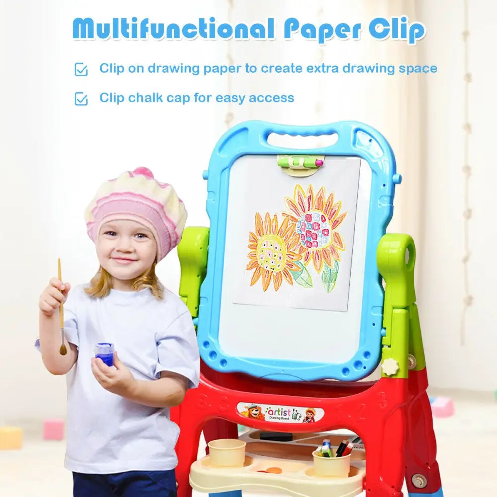 Height Adjustable Kids Art Easel Magnetic Double Sided Board-Blue - Blue - Art Easels