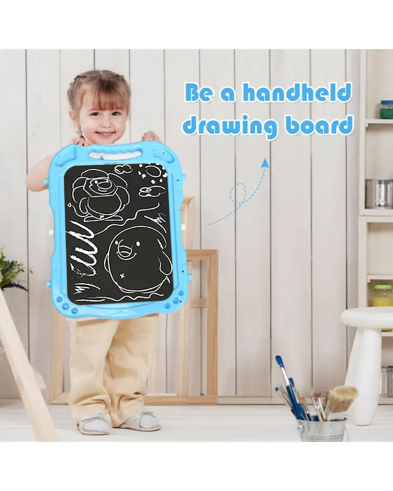 Height Adjustable Kids Art Easel Magnetic Double Sided Board-Blue - Blue - Art Easels
