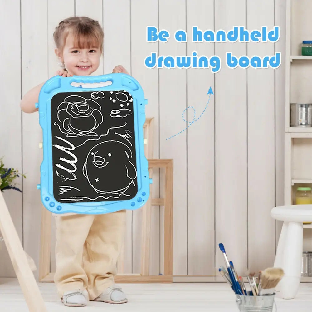 Height Adjustable Kids Art Easel Magnetic Double Sided Board-Blue - Blue - Art Easels
