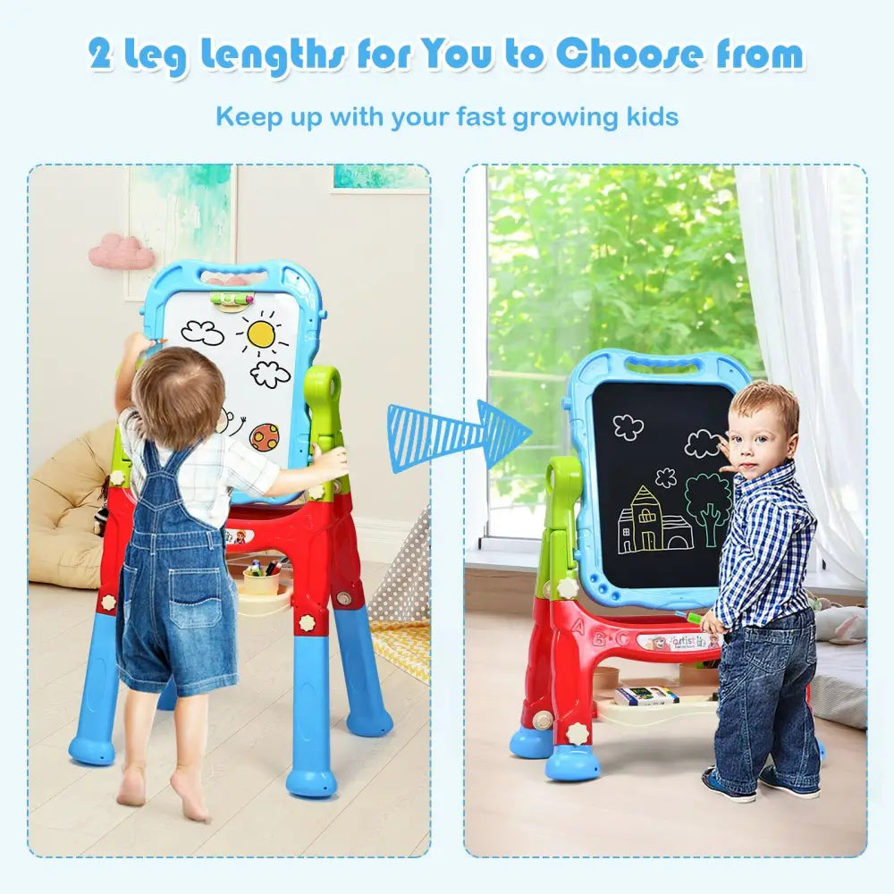 Height Adjustable Kids Art Easel Magnetic Double Sided Board-Blue - Blue - Art Easels