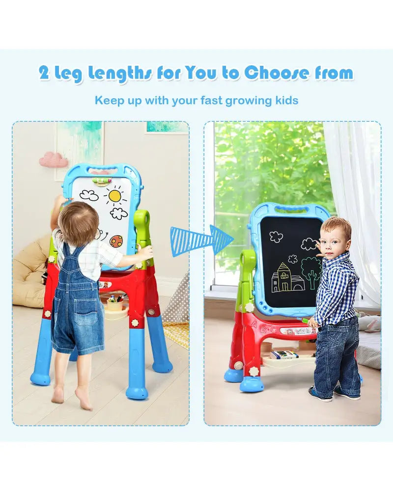 Height Adjustable Kids Art Easel Magnetic Double Sided Board-Blue - Blue - Art Easels