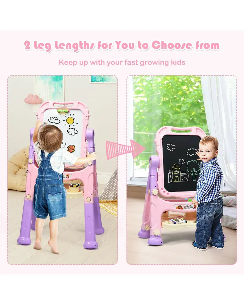 Height Adjustable Kids Art Easel Magnetic Double Sided Board-Pink - Pink - Art Easels