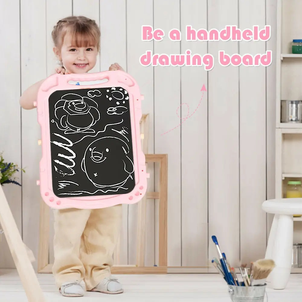 Height Adjustable Kids Art Easel Magnetic Double Sided Board-Pink - Pink - Art Easels