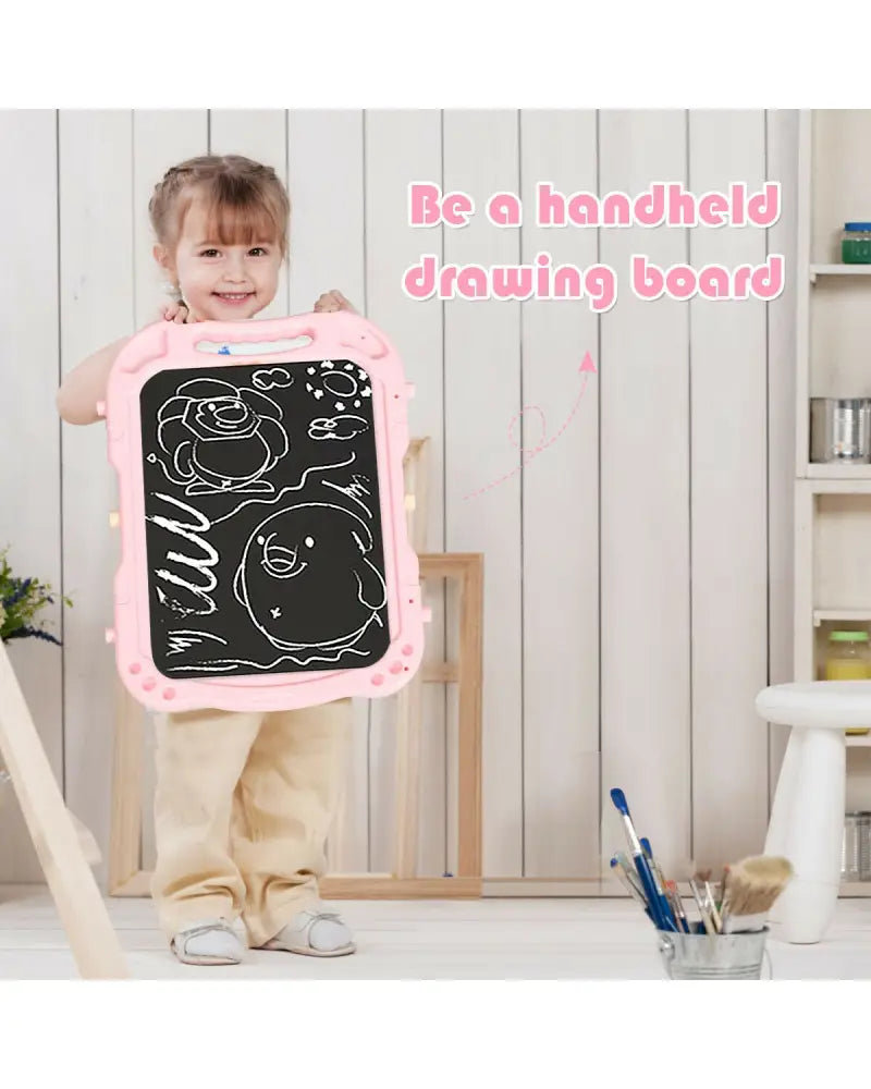 Height Adjustable Kids Art Easel Magnetic Double Sided Board-Pink - Pink - Art Easels