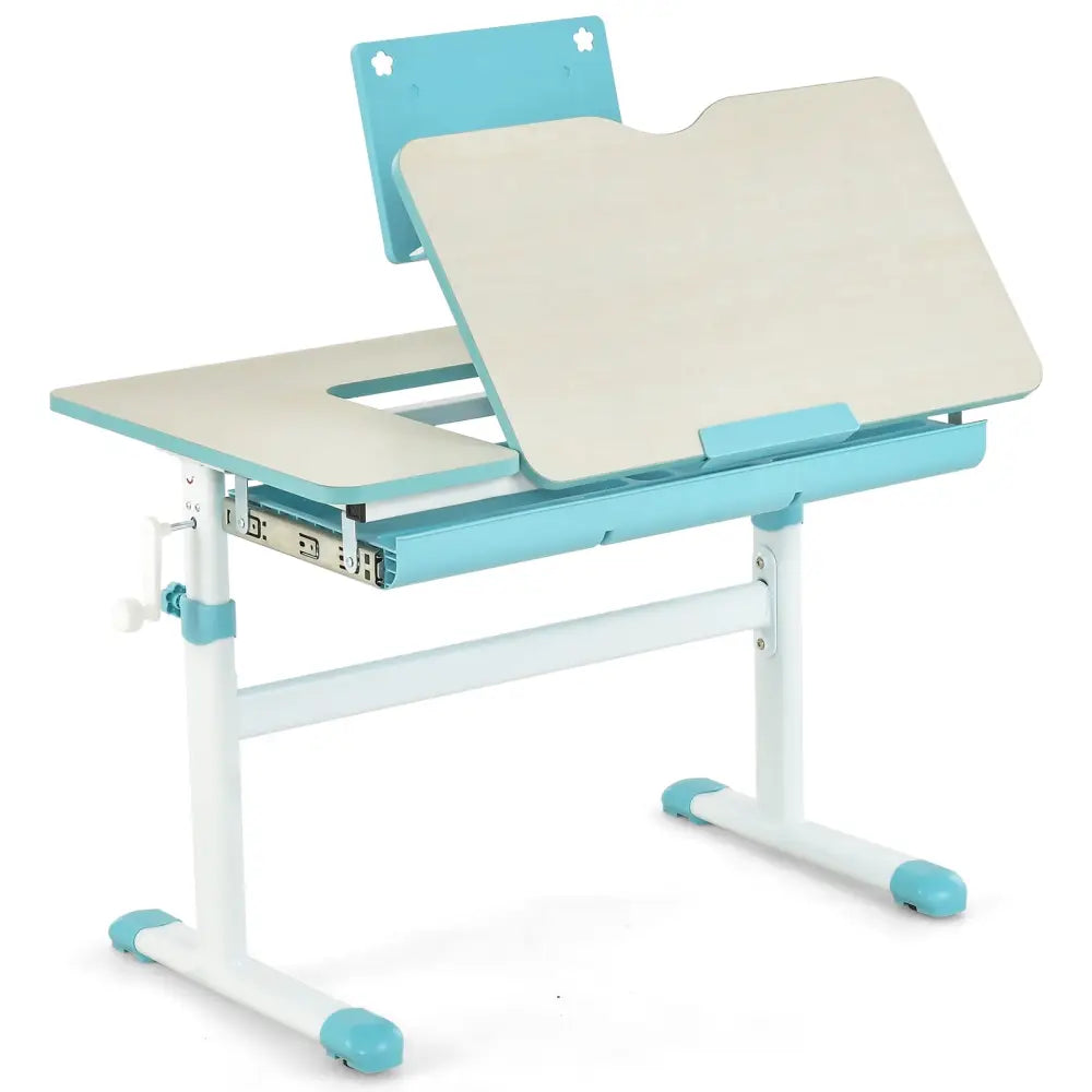 Height-Adjustable Kids Desk with Tilt Desktop and Book Stand-Blue - Blue - Kids Table & Chair Sets