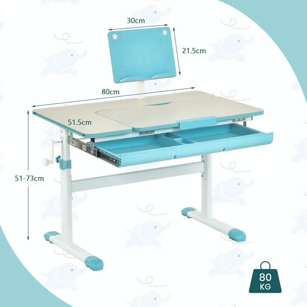 Height-Adjustable Kids Desk with Tilt Desktop and Book Stand-Blue - Blue - Kids Table & Chair Sets