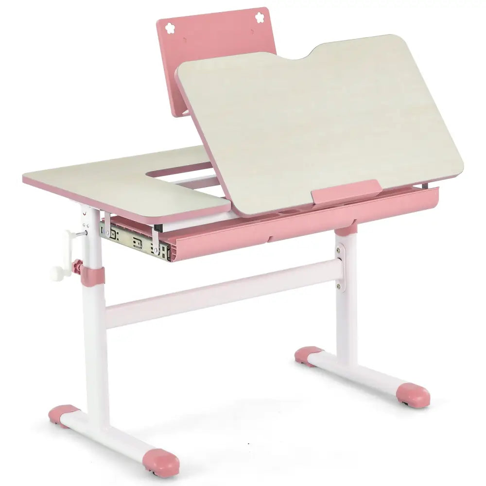 Height-Adjustable Kids Desk with Tilt Desktop and Book Stand-Pink - Pink - Kids Table & Chair Sets