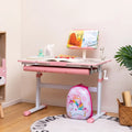 Height-Adjustable Kids Desk with Tilt Desktop and Book Stand-Pink - Pink - Kids Table & Chair Sets