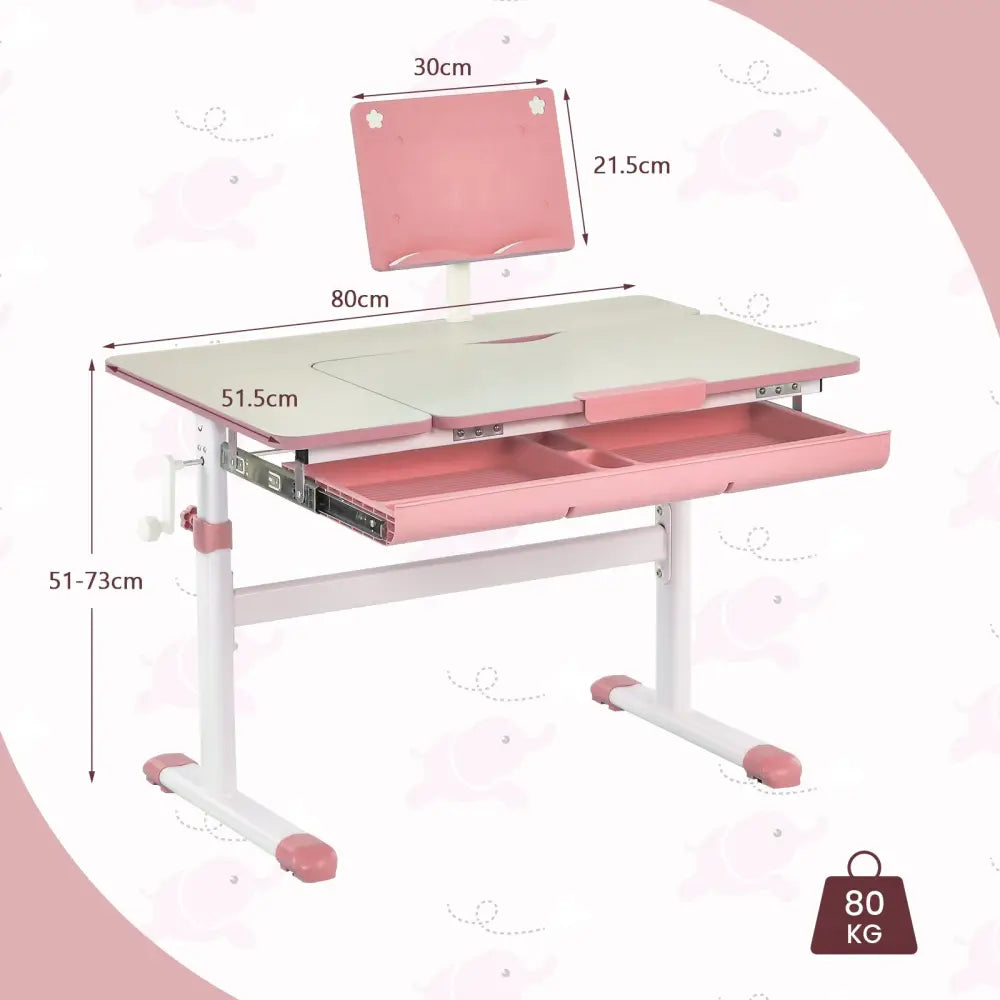 Height-Adjustable Kids Desk with Tilt Desktop and Book Stand-Pink - Pink - Kids Table & Chair Sets