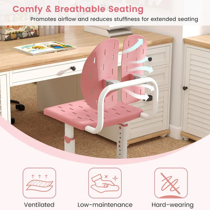 Height-adjustable Kid’s Study Chair with Double Back Support and Breathable Seat for 3+ Years Old-Pink - Pink - Kids