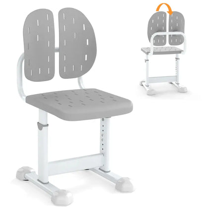 Height-adjustable Kid’s Study Chair with Double Back Support and Breathable Seat for 3+ Years Old-Gray - Gray - Kids