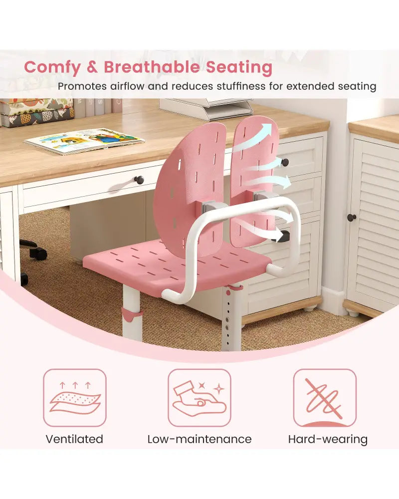 Height-adjustable Kid’s Study Chair with Double Back Support and Breathable Seat for 3+ Years Old-Pink - Pink - Kids
