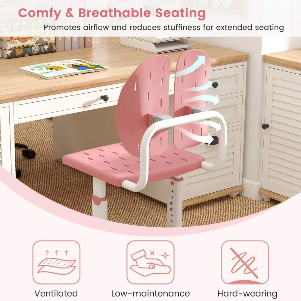 Height-adjustable Kid’s Study Chair with Double Back Support and Breathable Seat for 3+ Years Old-Pink - Pink - Kids