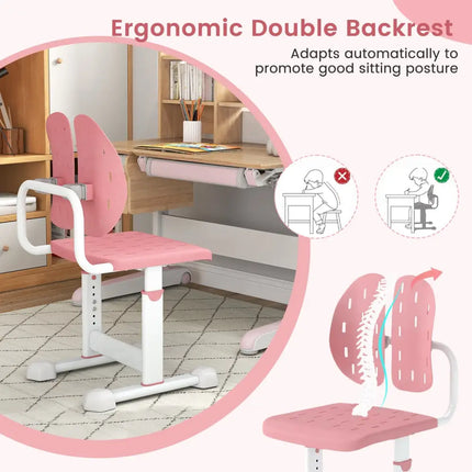 Height-adjustable Kid’s Study Chair with Double Back Support and Breathable Seat for 3+ Years Old-Pink - Pink - Kids