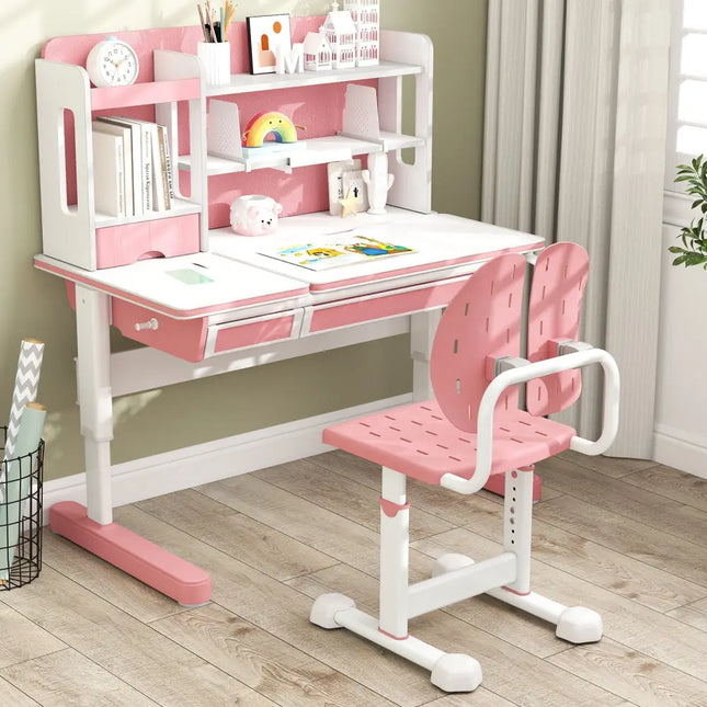 Height-adjustable Kid’s Study Chair with Double Back Support and Breathable Seat for 3+ Years Old-Pink - Pink - Kids