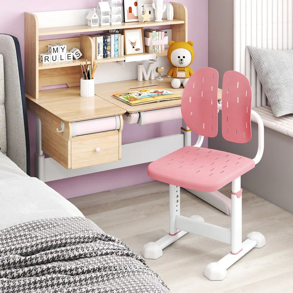 Height-adjustable Kid’s Study Chair with Double Back Support and Breathable Seat for 3+ Years Old-Pink - Pink - Kids