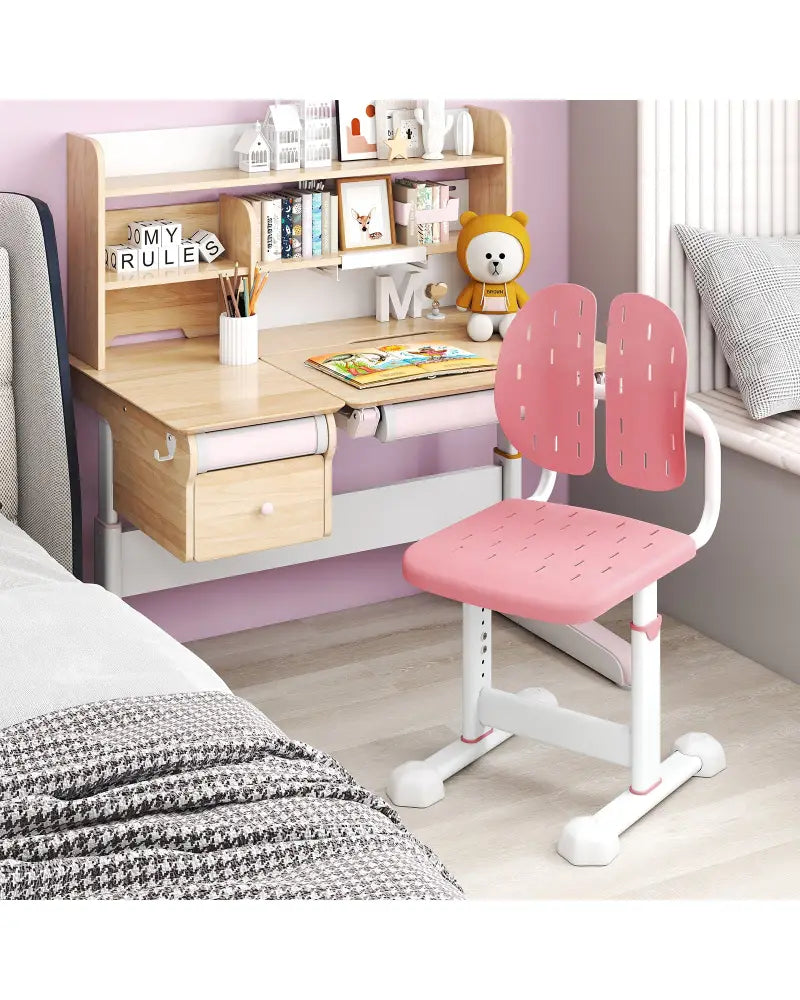 Height-adjustable Kid’s Study Chair with Double Back Support and Breathable Seat for 3+ Years Old-Pink - Pink - Kids