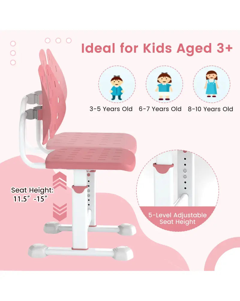 Height-adjustable Kid’s Study Chair with Double Back Support and Breathable Seat for 3+ Years Old-Pink - Pink - Kids