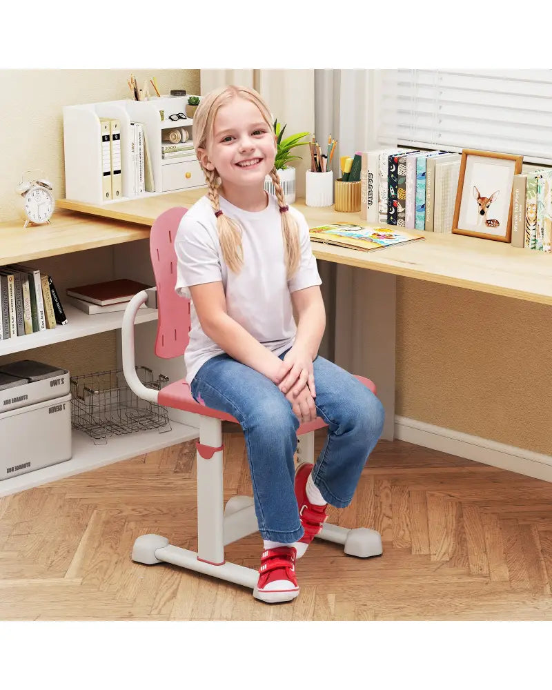 Height-adjustable Kid’s Study Chair with Double Back Support and Breathable Seat for 3+ Years Old-Pink - Pink - Kids