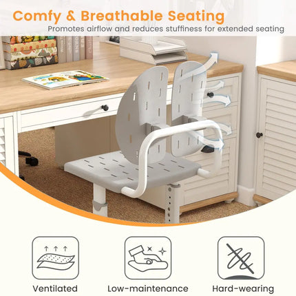 Height-adjustable Kid’s Study Chair with Double Back Support and Breathable Seat for 3+ Years Old-Gray - Gray - Kids